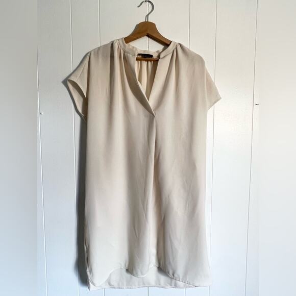 Vince cream popover shift dress short sleeve boxy tunic split neck spring summer - Picture 3 of 10